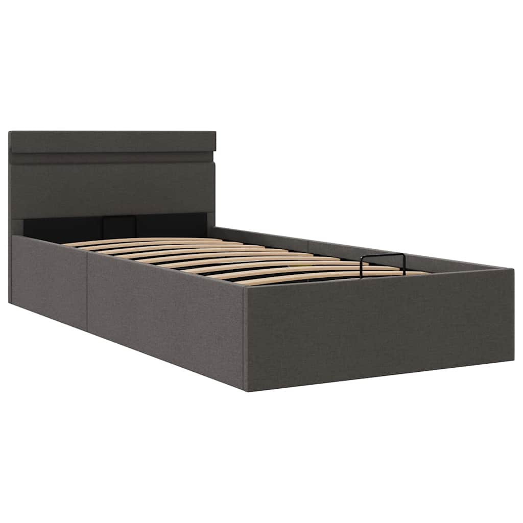 Cama hidráulica c/ arrumação LED 100x200cm tecido cinza-escuro