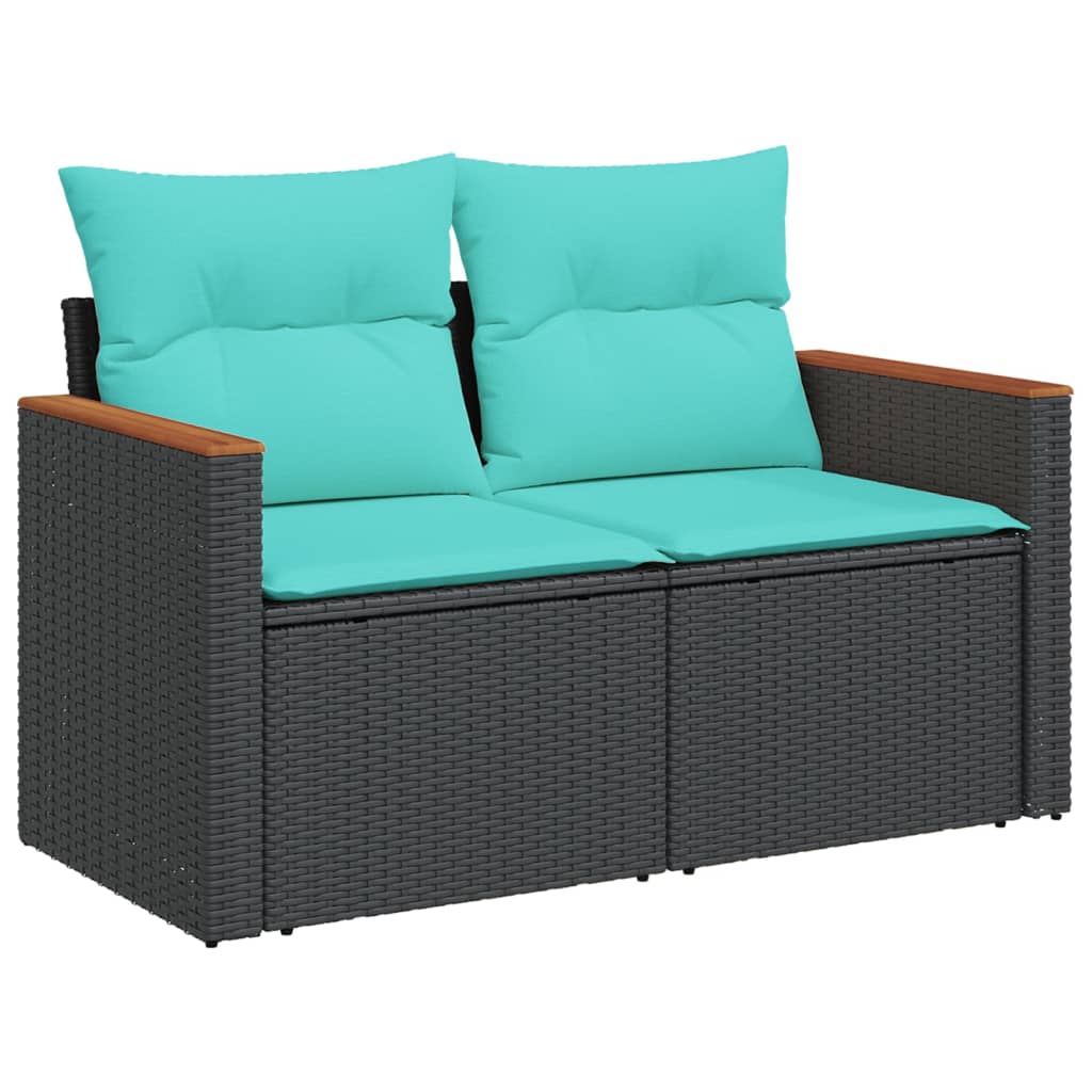 Conjunto de sofá de jardim com 6 peças e almofadas em rattan sintético preto