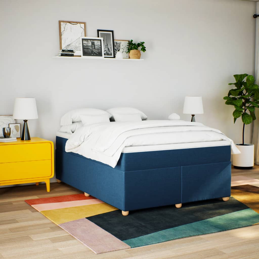 Cama com molas/colchão 160x200 cm tecido azul