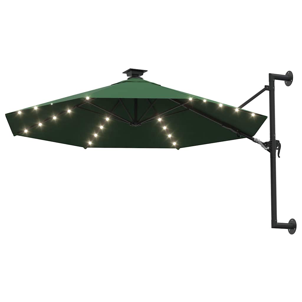 Guarda-sol para jardim de parede com luzes LED 300 cm verde