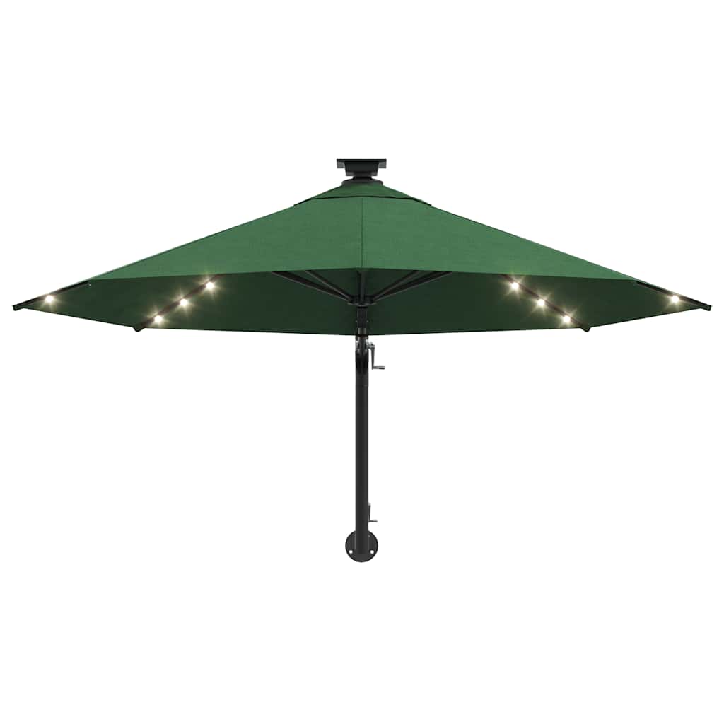 Guarda-sol para jardim de parede com luzes LED 300 cm verde