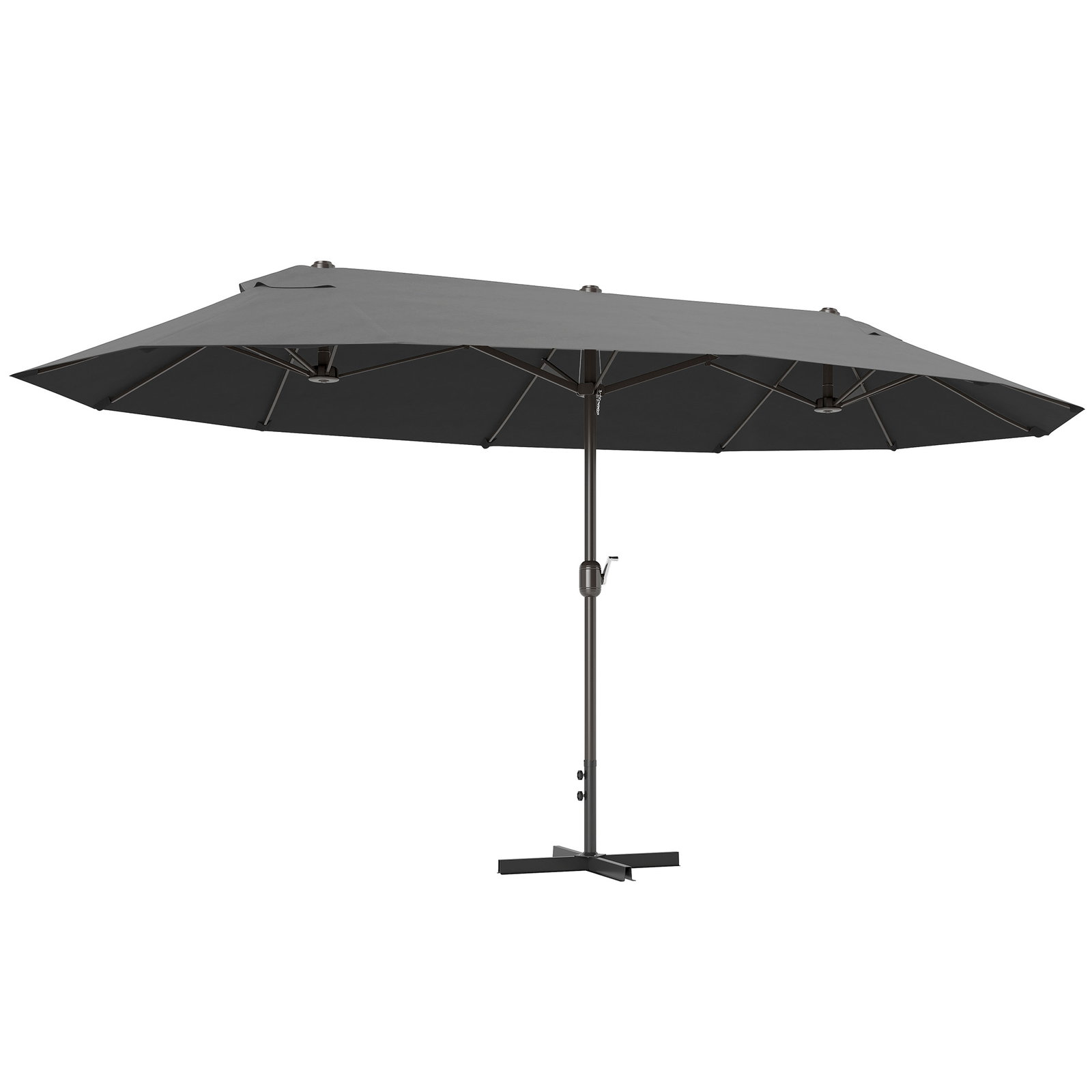 Chapéu de sol duplo 4,55x2,65x2,38 m chapéu de sol de jardim com manivela manual com proteção solar UV cinza