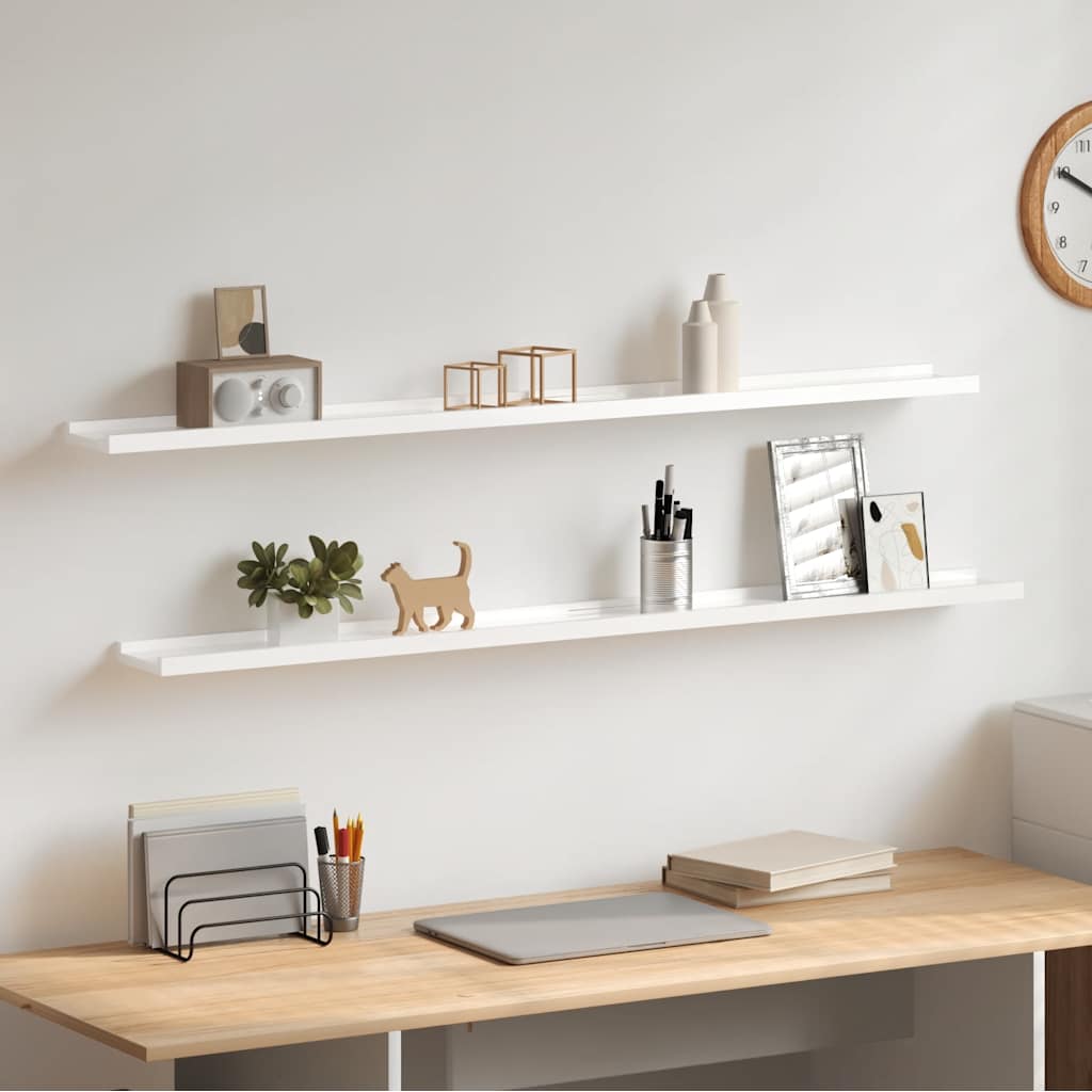 Prateleiras de parede 2 pcs 115x9x3 cm branco brilhante