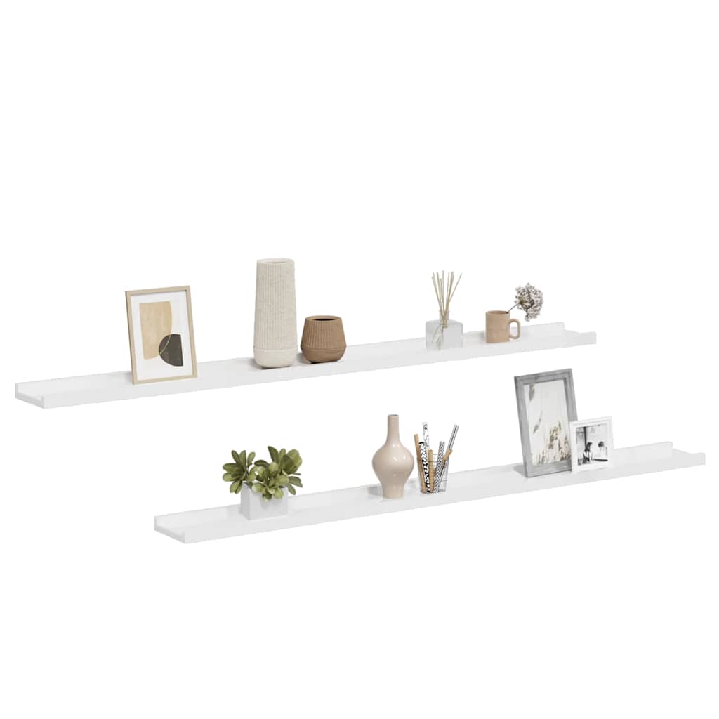 Prateleiras de parede 2 pcs 115x9x3 cm branco brilhante
