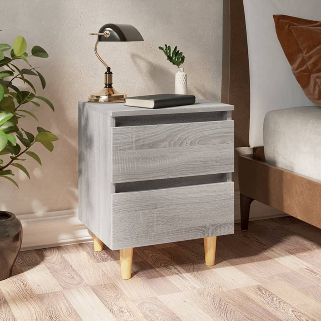 Mesas cabeceira c/ pernas madeira 2pcs 40x35x50 cm sonoma cinza