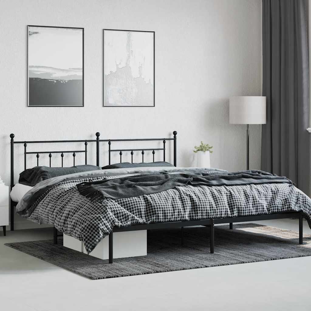 Estrutura de cama com cabeceira 200x200 cm metal preto