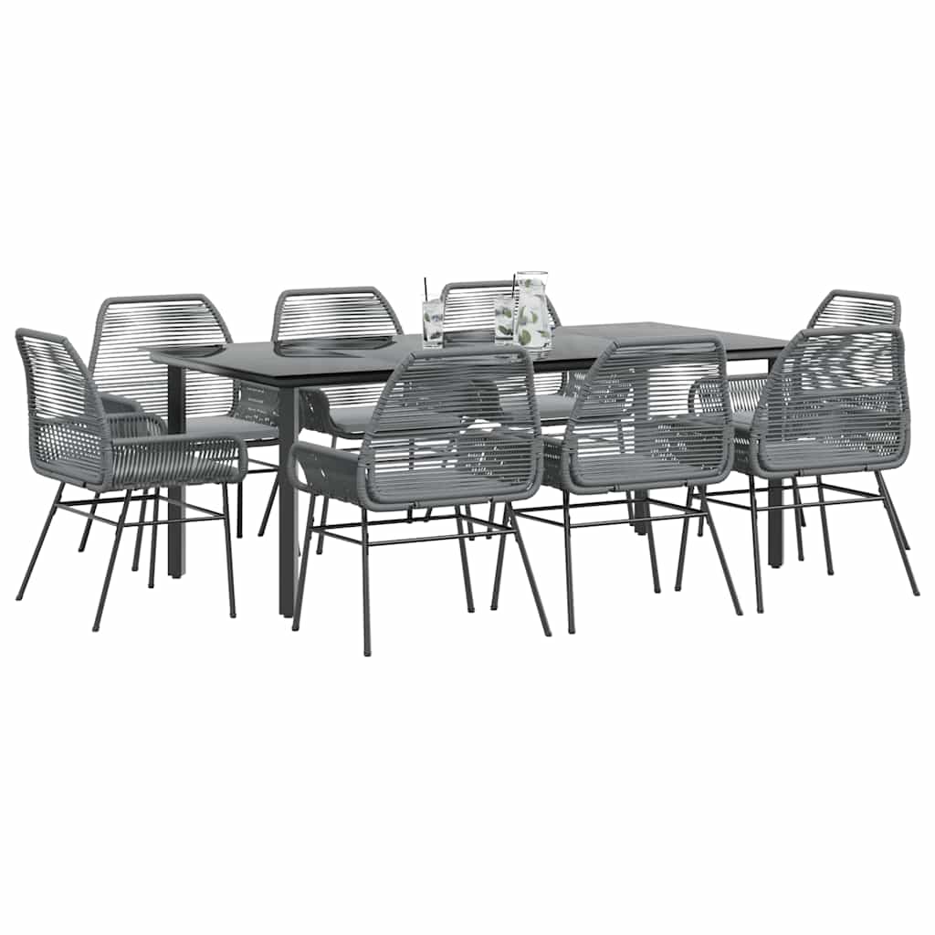 Conjunto jantar jardim 9 peças almofadas vidro vime cinzento PE