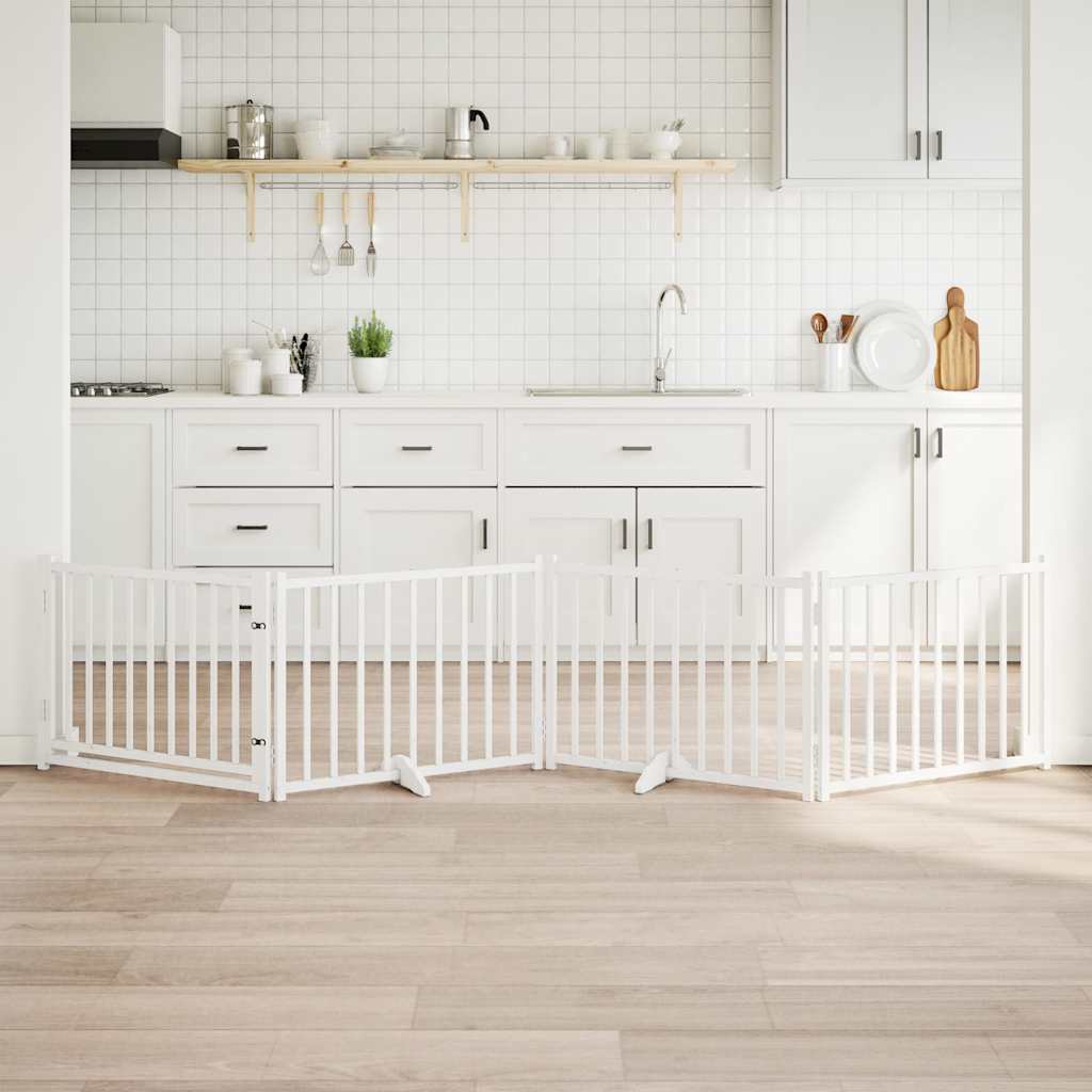 Portão p/ cães com porta dobrável 4 painéis 320 cm abeto branco
