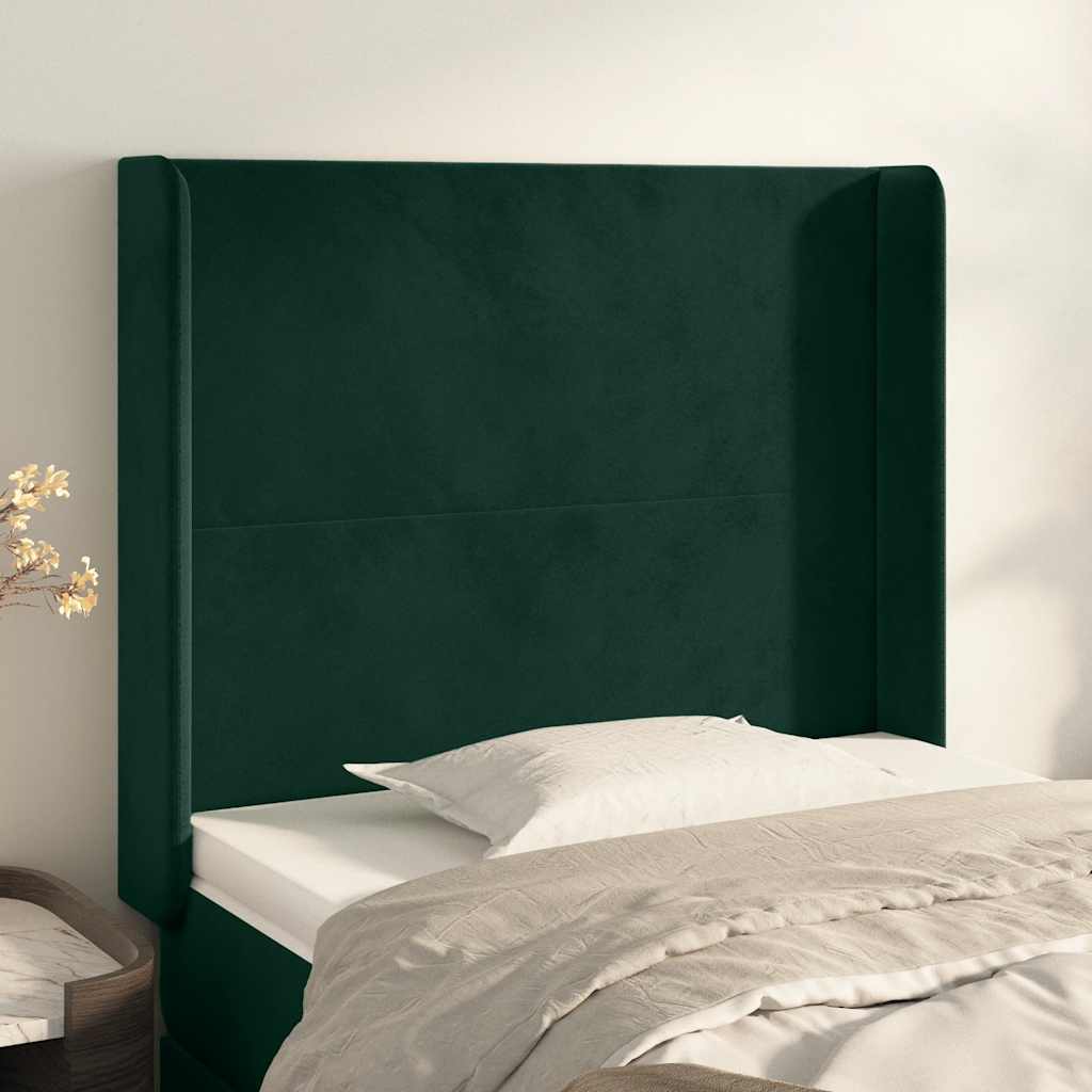 Cabeceira cama c/ abas veludo 83x16x118/128 cm verde-escuro
