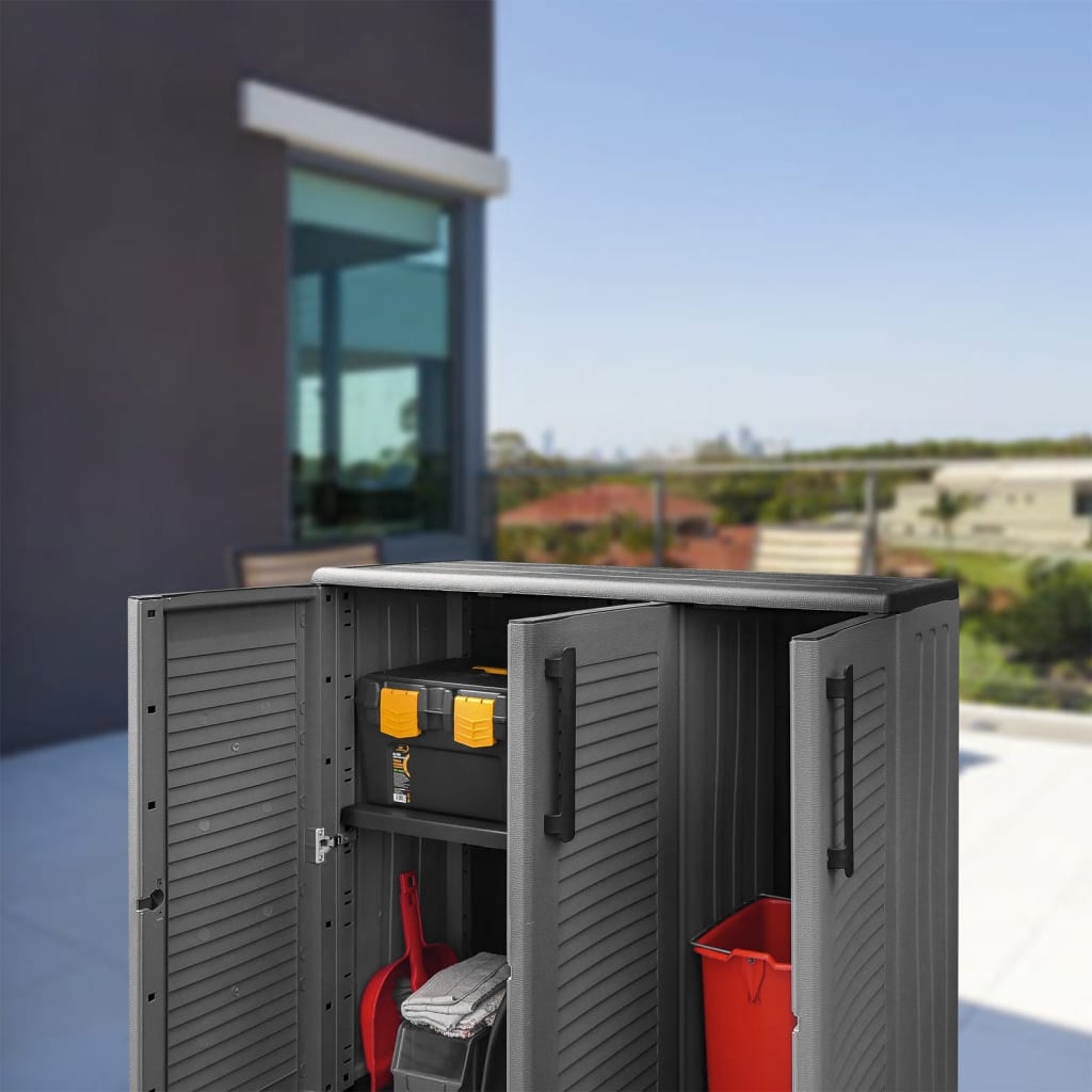 Móvel de arrumação para jardim 102x37x84 PP cinzento e preto