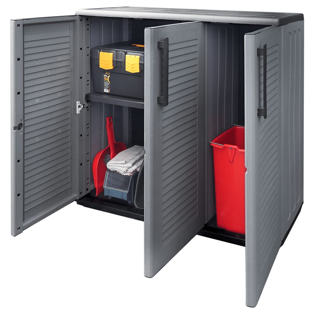 Móvel de arrumação para jardim 102x37x84 PP cinzento e preto
