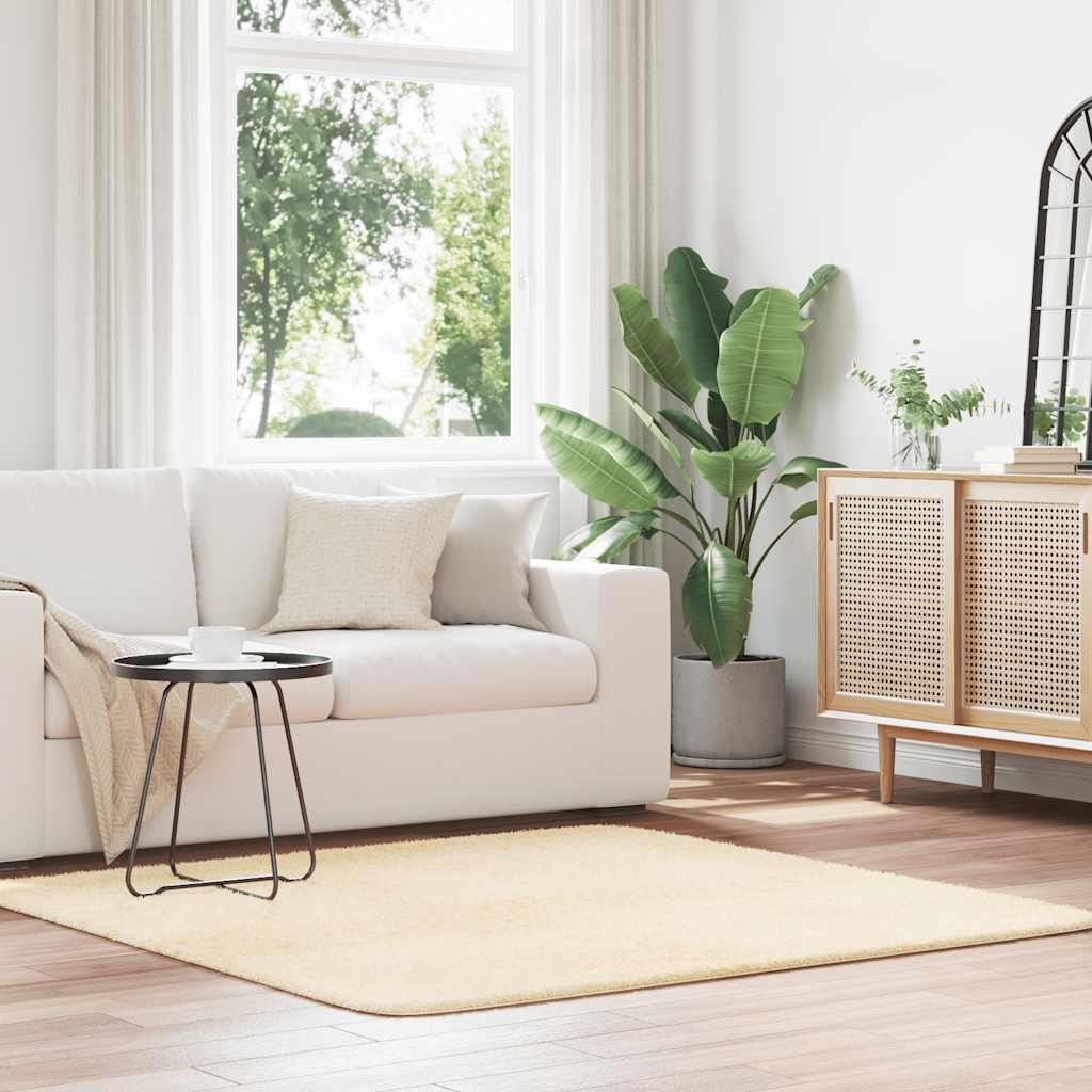 Tapete shaggy de pelo alto navarra 160x160 cm poliéster creme