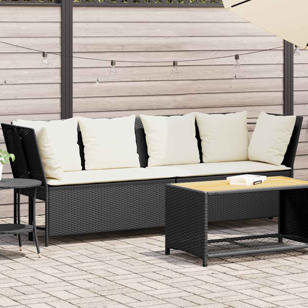 Sofá de jardim com almofadões vime PE preto