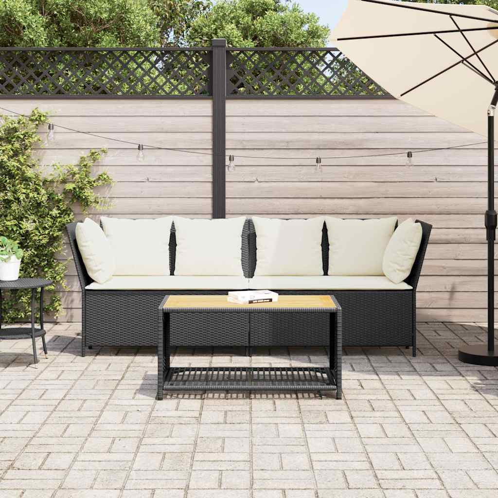 Sofá de jardim com almofadões vime PE preto