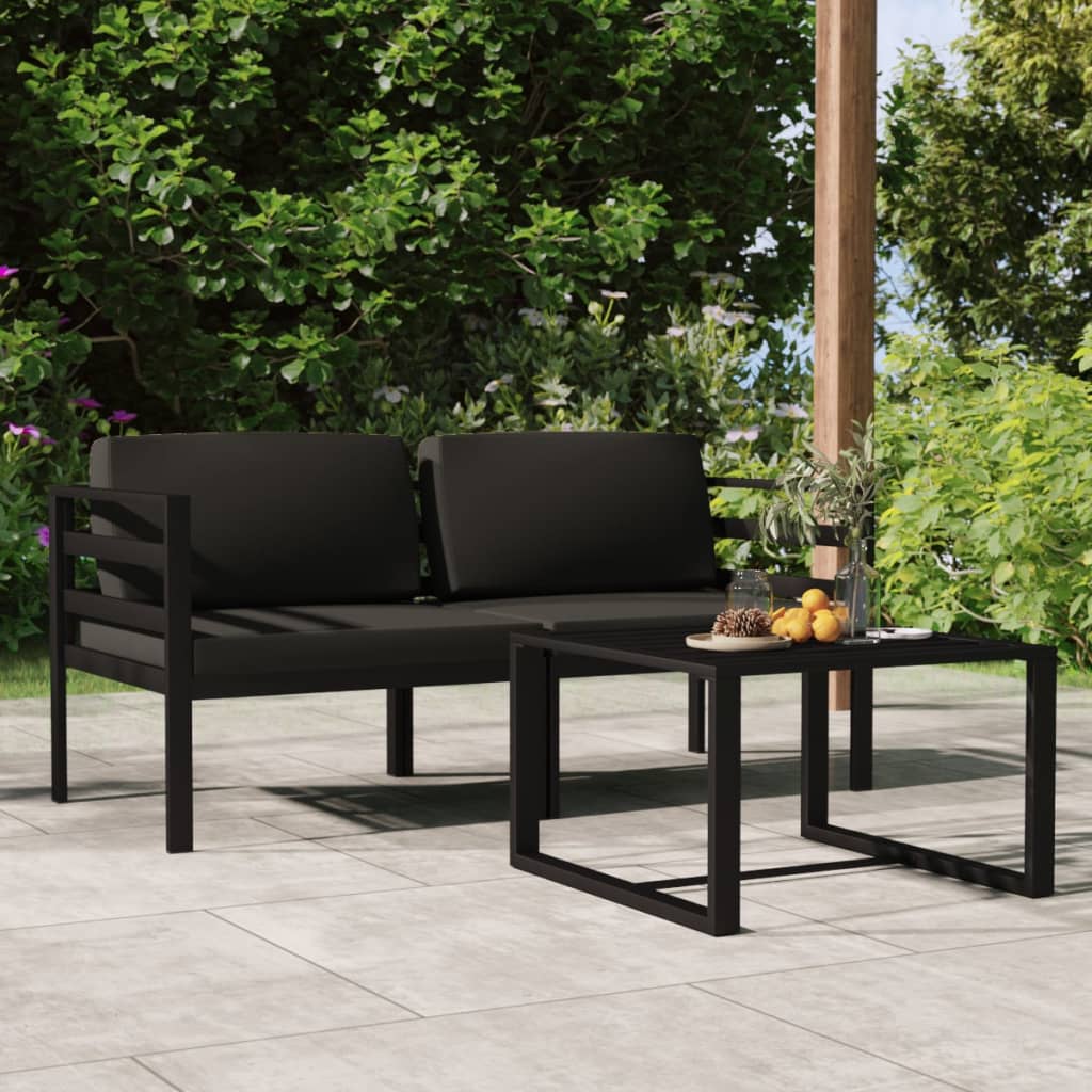 3 Pcs conjunto lounge jardim com almofadões alumínio antracite
