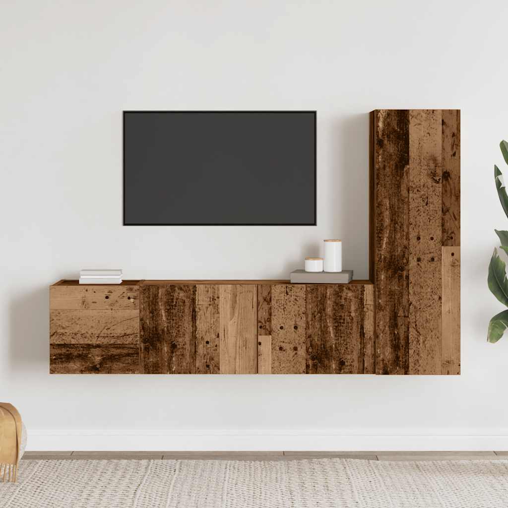 Armários de TV montados na parede 3 pcs madeira velha