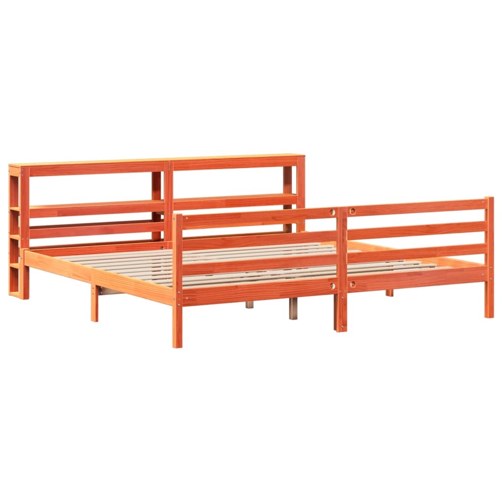 Cama sem colchão 200x200 cm pinho maciço castanho-mel