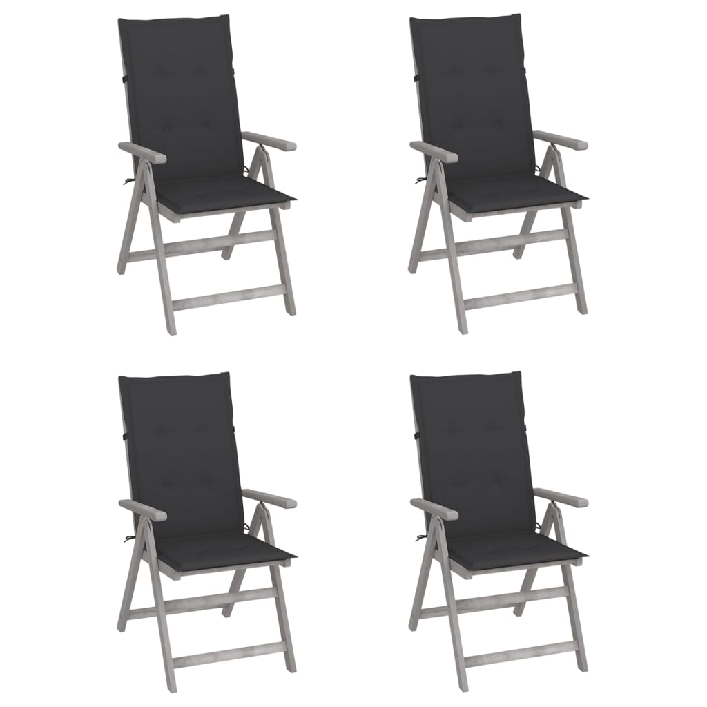 Cadeiras jardim reclináveis c/ almofadões 4 pcs acácia maciça