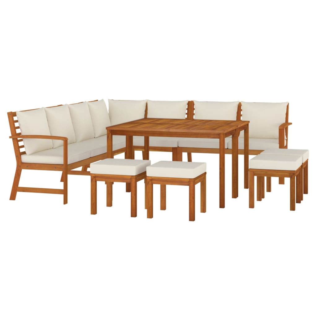 11 Pcs conjunto de jantar p/ jardim c/ almofadões acácia maciça