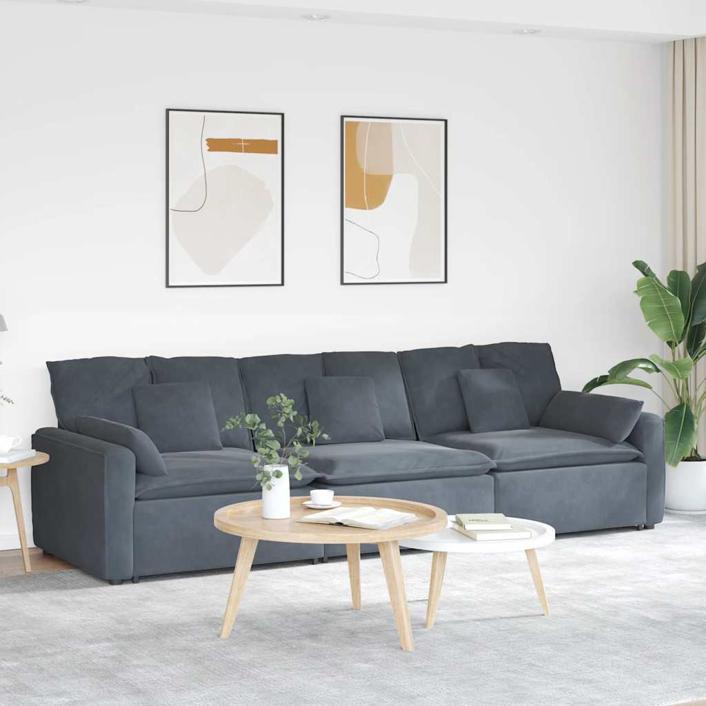 Sofá modular com almofadas cinzento-escuro