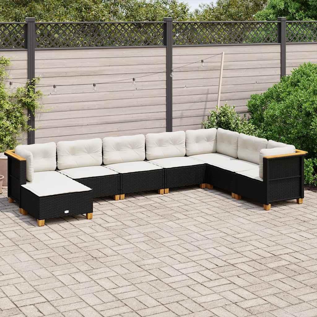 8 Pcs conjunto sofás de jardim com almofadões vime PE preto