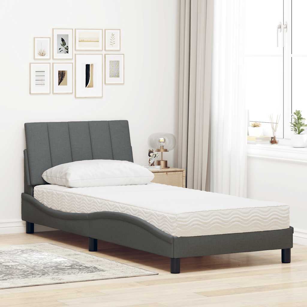 Cama com colchão hanko 90x190 cm tecido cinzento-escuro