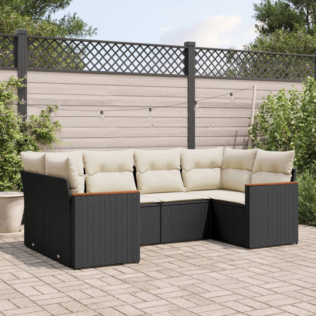 6 Pcs conjunto sofás de jardim c/ almofadões vime PE preto