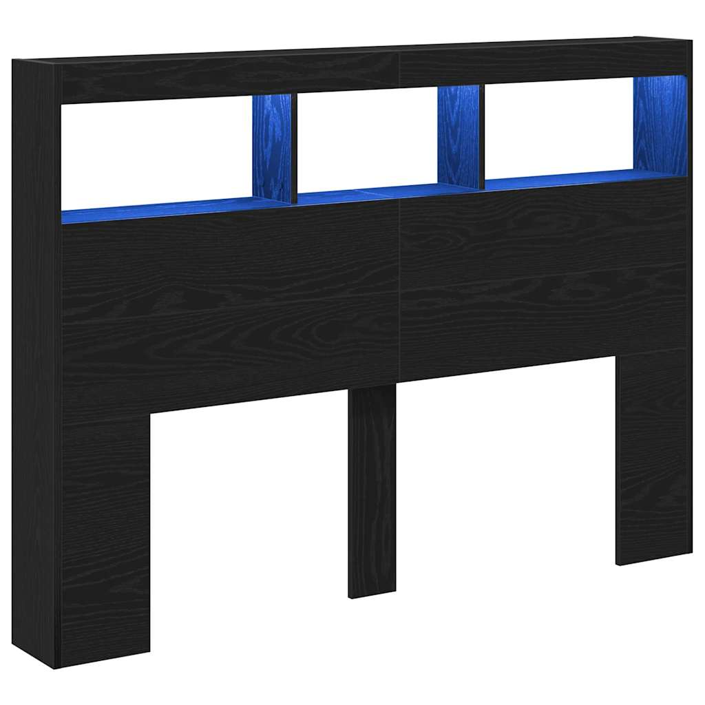 Armário cabeceira c/ luzes LED 140x17x102 cm carvalho preto