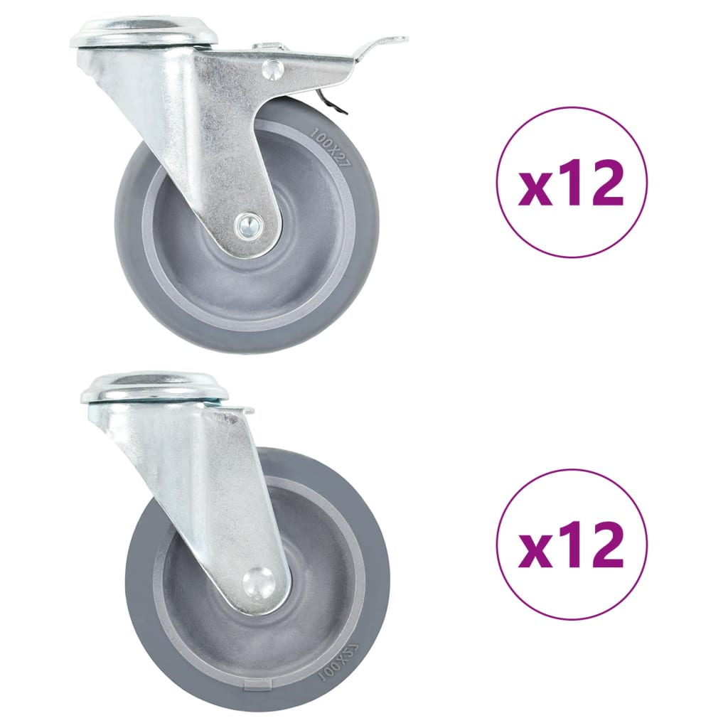24 Pcs rodas giratórias com furo roscado 100 mm