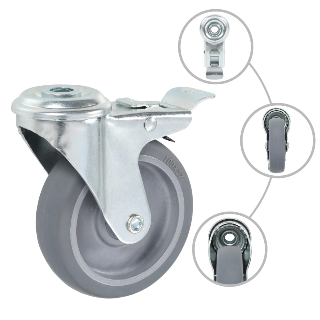 24 Pcs rodas giratórias com furo roscado 100 mm