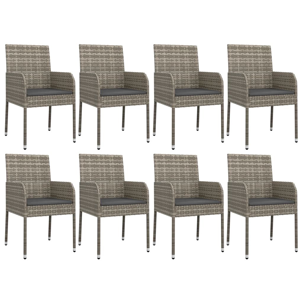 9 Pcs conjunto de jantar p/ jardim c/ almofadões vime PE cinza