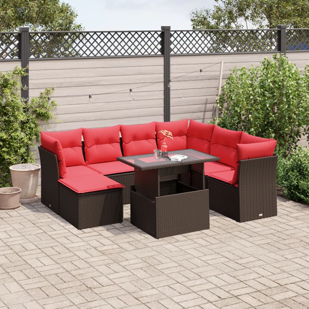 Conjunto de sofá de jardim com 8 peças e almofadas em rattan sintético marrom