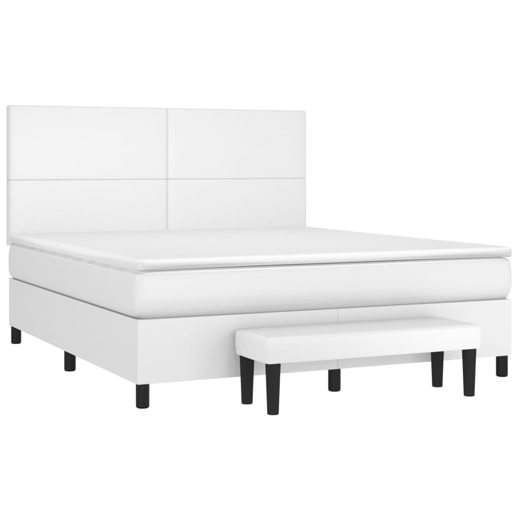 Cama com molas/colchão 160x200 cm couro artificial branco