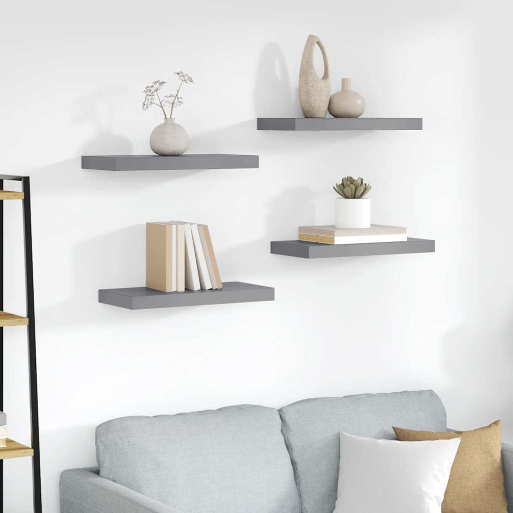 Prateleiras de parede suspensas 4 pcs 50x23,5x3,8cm MDF cinzento