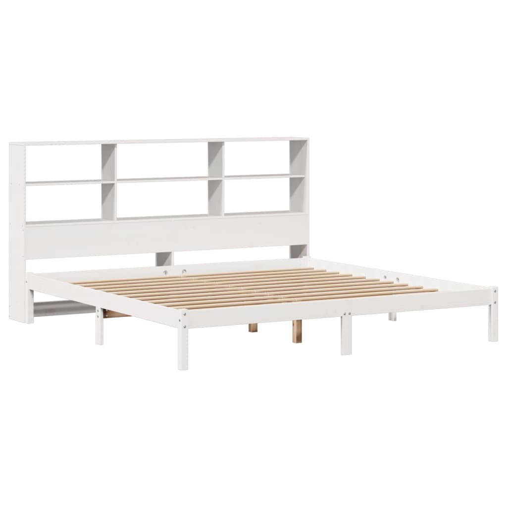Cama com estante sem colchão 180x200 cm pinho maciço branco