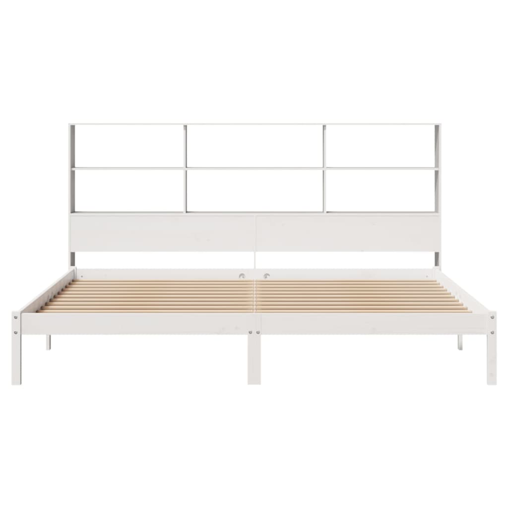Cama com estante sem colchão 180x200 cm pinho maciço branco
