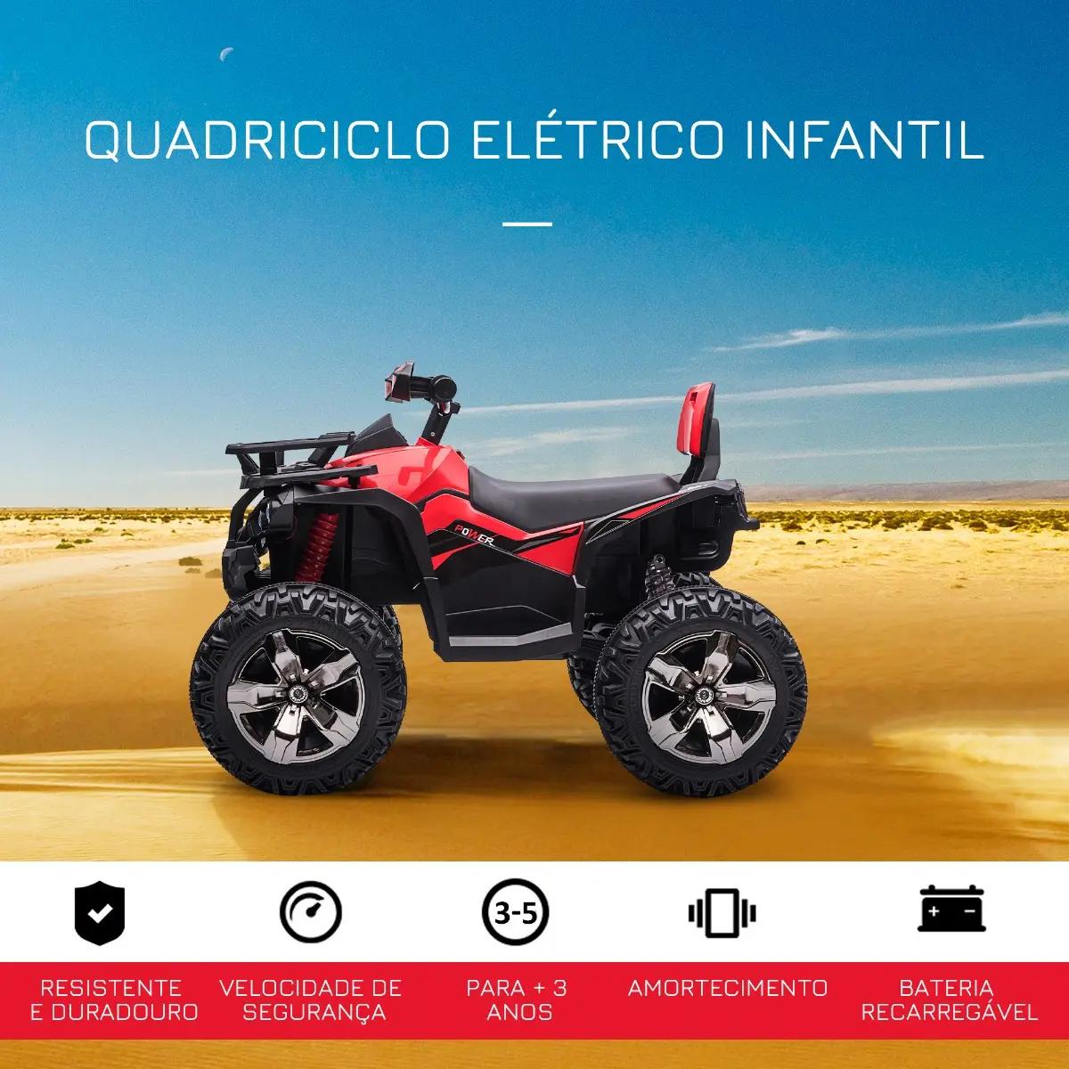 Quadriciclo Elétrico 12V para Crianças de 3-5 Anos com Farol Música Pneus de Suspensão Botões Avance e Retrocesso Veículo Elétri