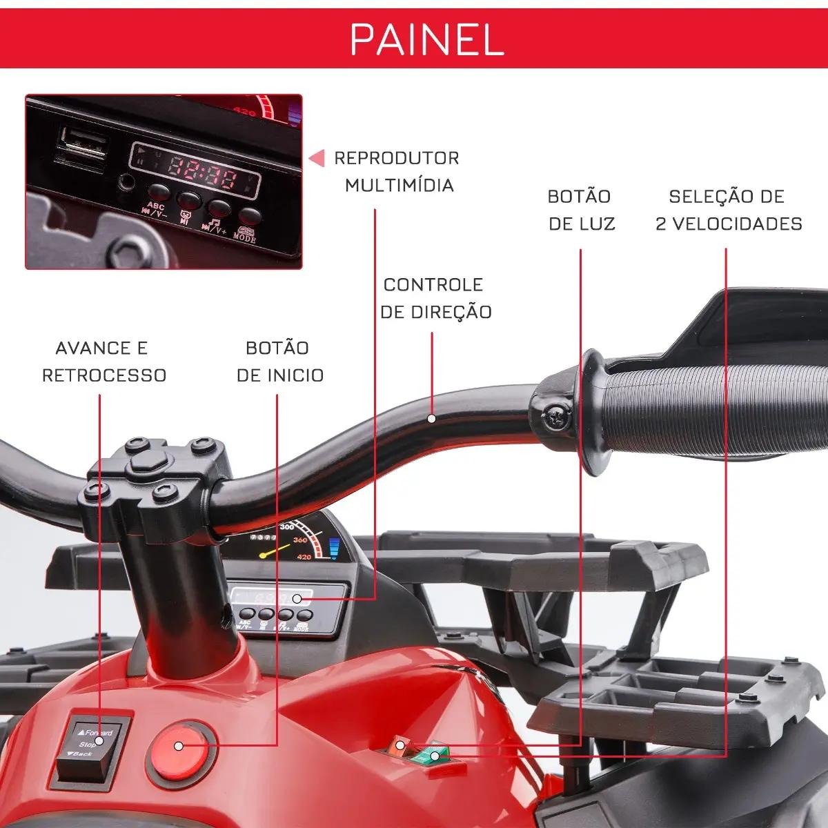 Quadriciclo Elétrico 12V para Crianças de 3-5 Anos com Farol Música Pneus de Suspensão Botões Avance e Retrocesso Veículo Elétri