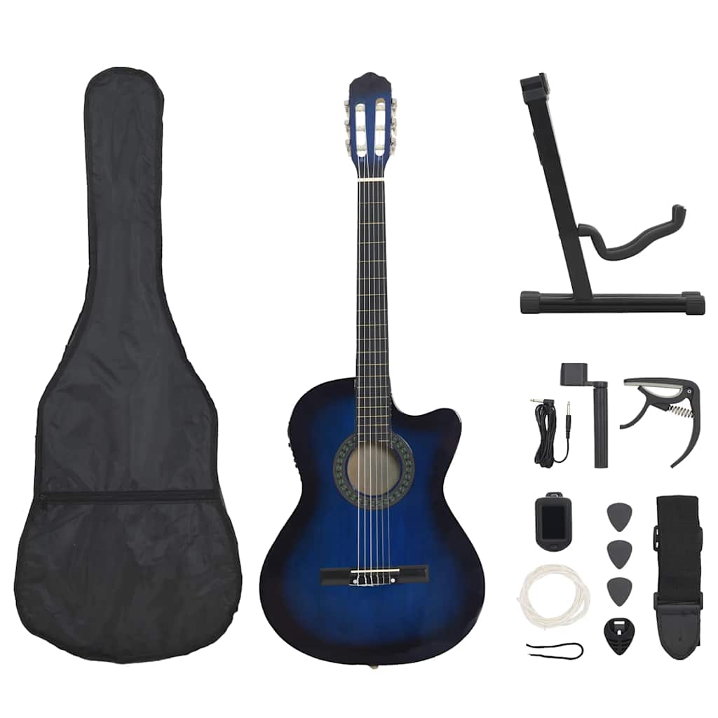 12 Pcs conjunto de guitarra com equalizador e 6 cordas azul