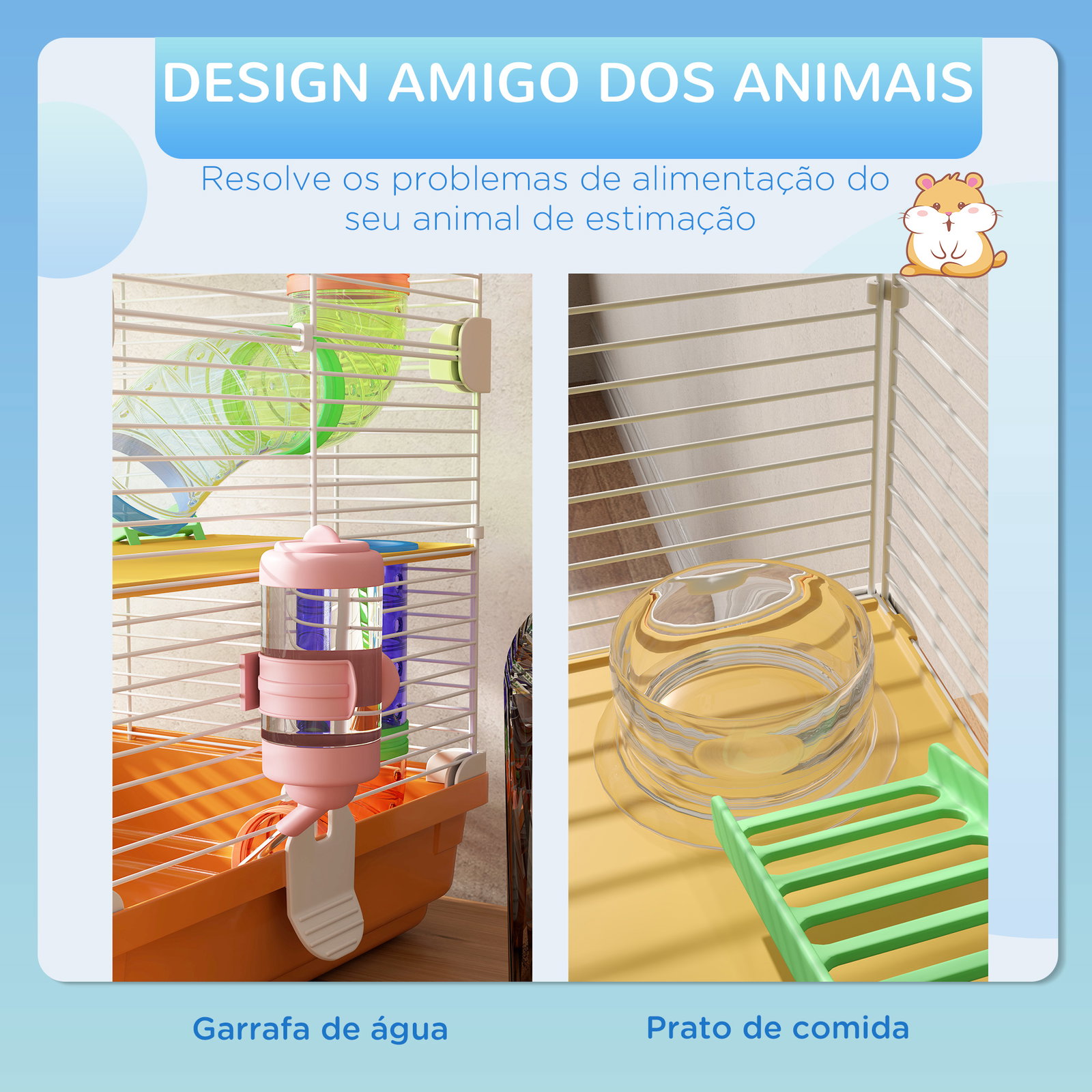 Gaiola para hamster gaiola para pequenos roedores com túnel comedouro bebedouro casa rampas e roda de exercício 46x30x58 cm laranja