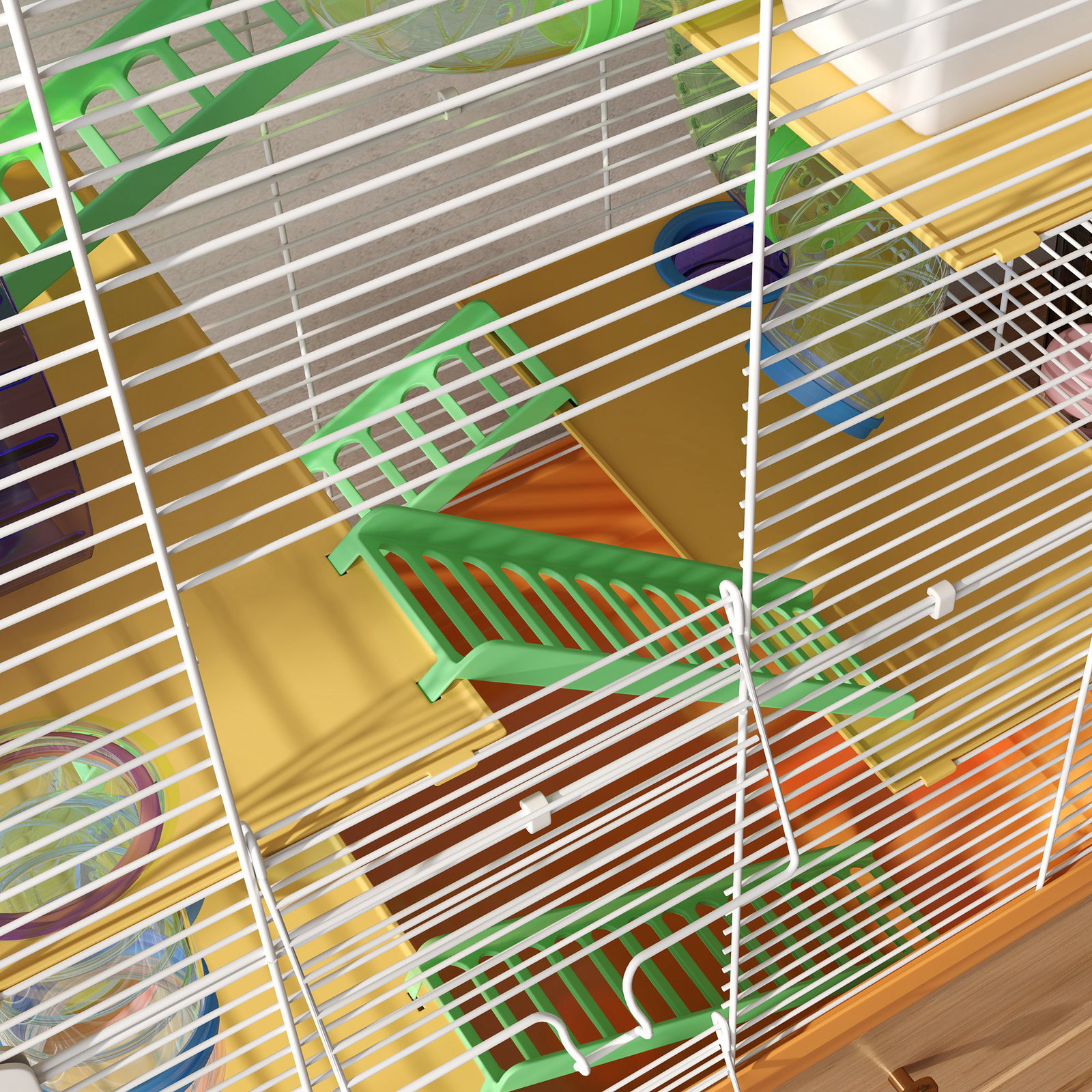 Gaiola para hamster gaiola para pequenos roedores com túnel comedouro bebedouro casa rampas e roda de exercício 46x30x58 cm laranja