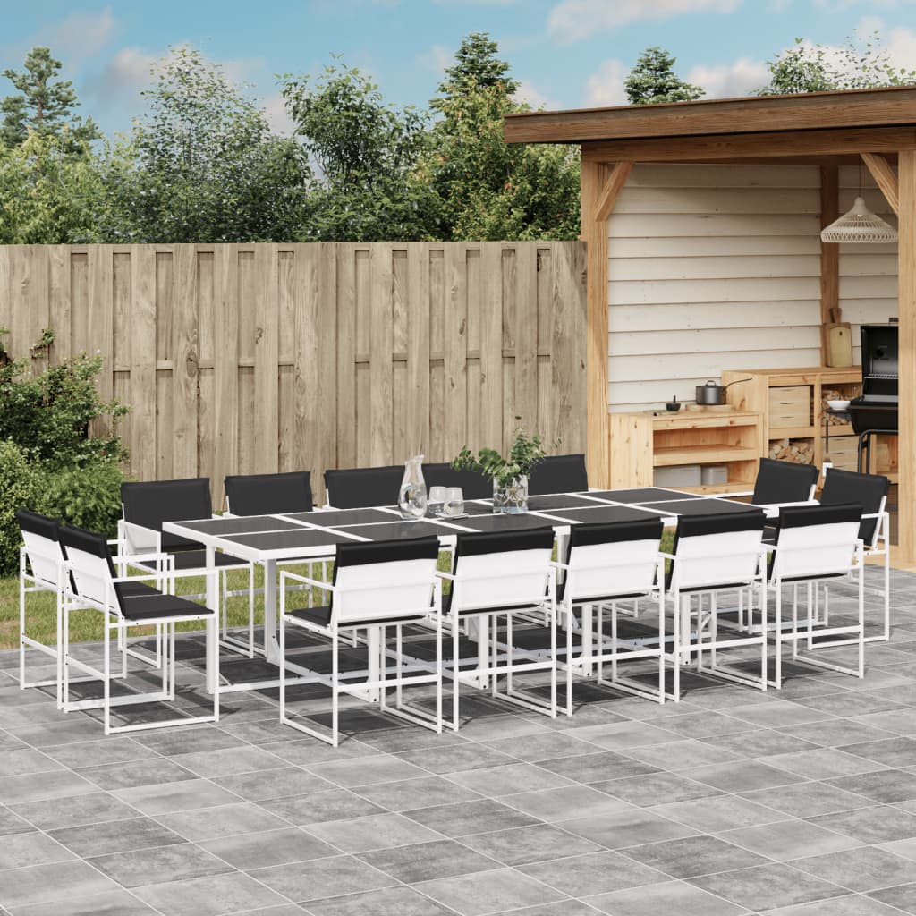 15 Pcs conj. de jantar p/ jardim c/ almofadões textilene branco