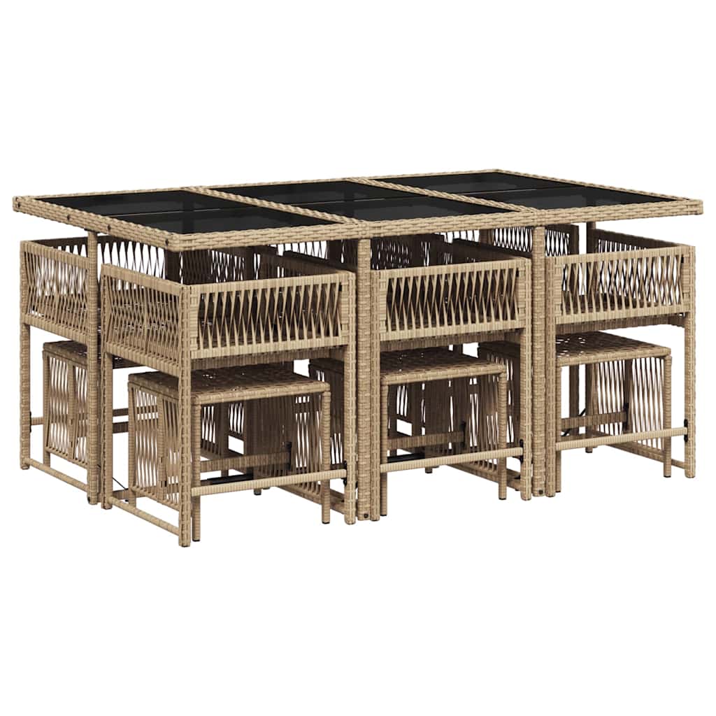 11 Pcs conjunto de jantar p/ jardim com almofadões vime PE bege