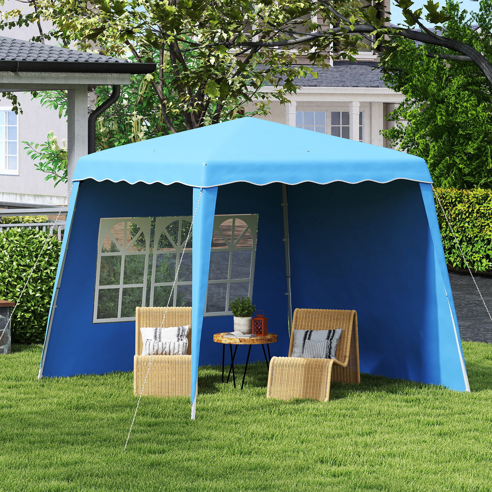 Tenda dobrável com 2 paredes laterais altura ajustável proteção uv50+ e bolsa de transporte 240x240x250 cm azul
