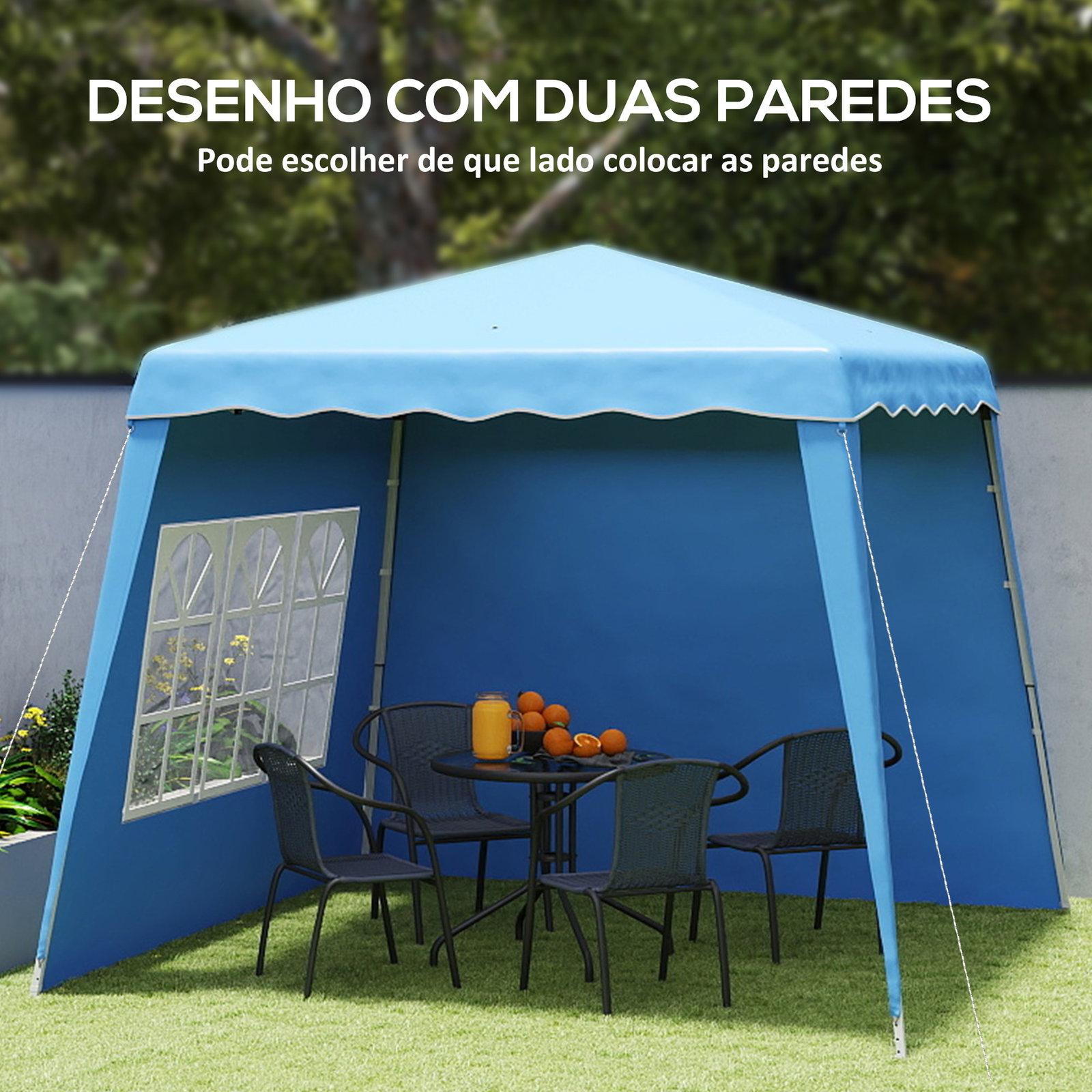 Tenda dobrável com 2 paredes laterais altura ajustável proteção uv50+ e bolsa de transporte 240x240x250 cm azul