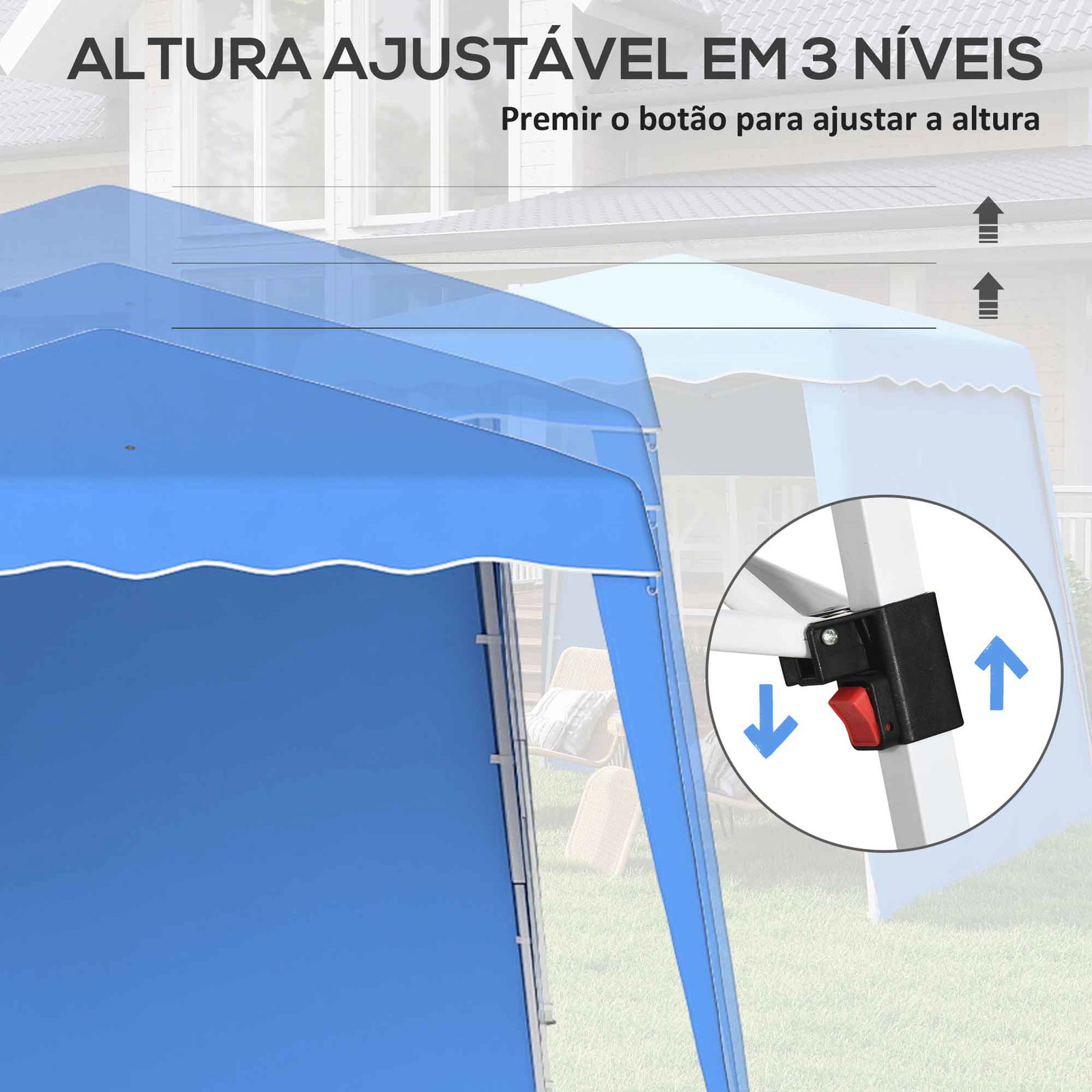 Tenda dobrável com 2 paredes laterais altura ajustável proteção uv50+ e bolsa de transporte 240x240x250 cm azul