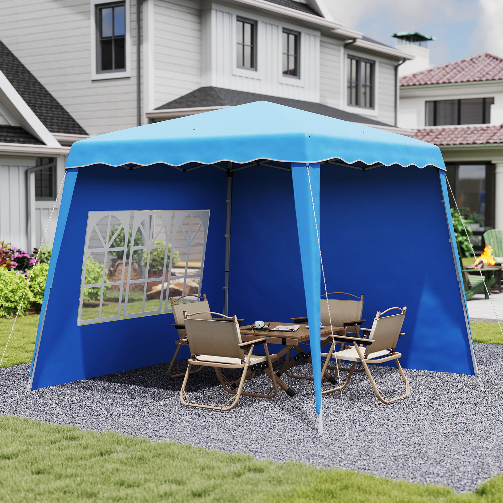 Tenda dobrável com 2 paredes laterais altura ajustável proteção uv50+ e bolsa de transporte 240x240x250 cm azul