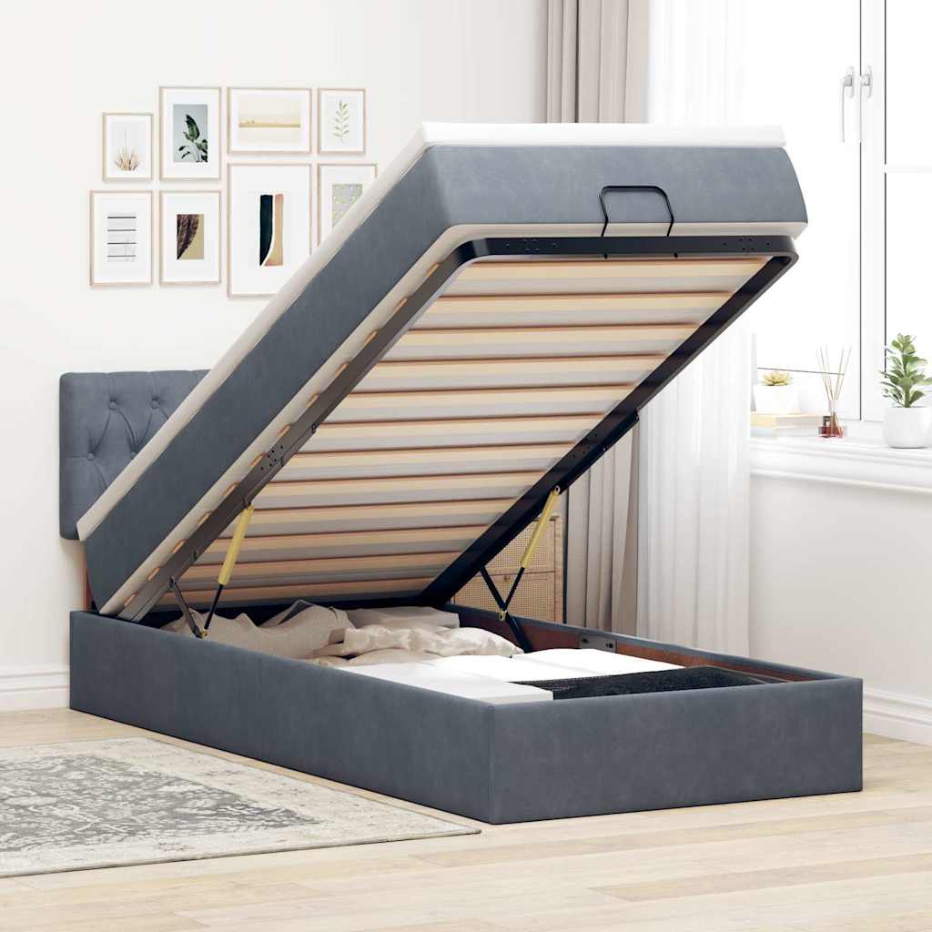 Estrutura cama otomana colchão 80x200 cm veludo cinzento escuro