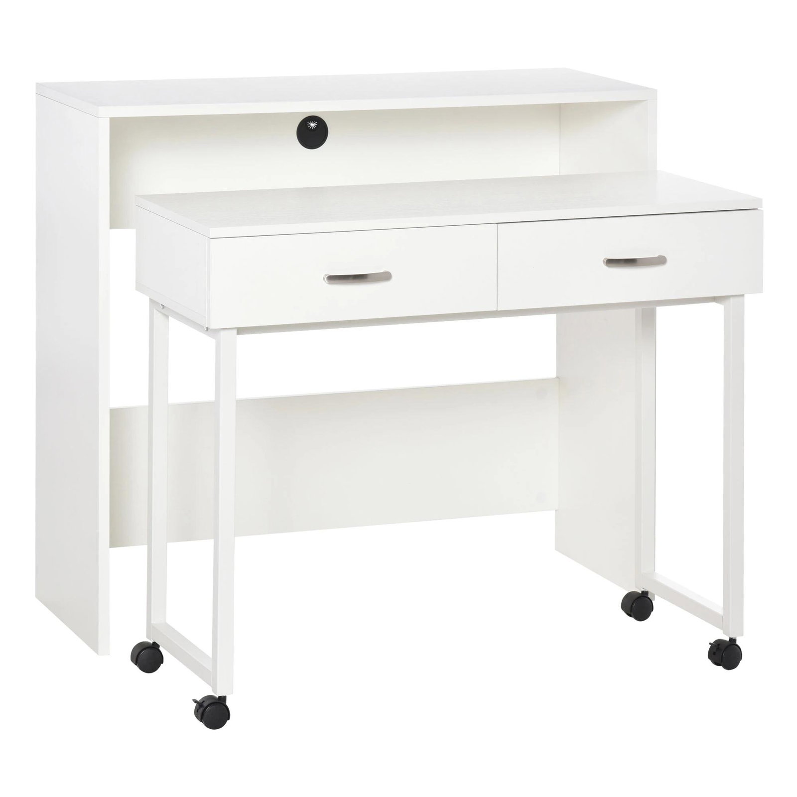 Conjunto de 2 mesas secretária para escritório com rodas 2 gavetas 100x36x88 cm Branco