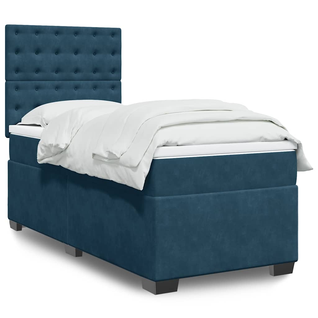 Cama boxspring com colchão 100x200 cm veludo azul